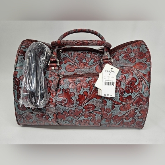 Wilsons Leather Handbags - Wilson Leather Pelle Studio HAND TOOLDED Brown & Blue Leather Carry On Duffle